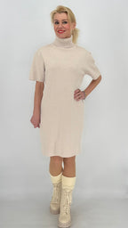 Rollkragen Strickkleid, beige, grau, taupe