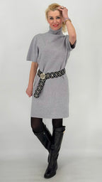 Rollkragen Strickkleid, beige, grau, taupe