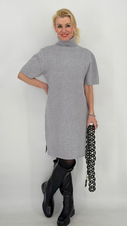 Rollkragen Strickkleid, beige, grau, taupe