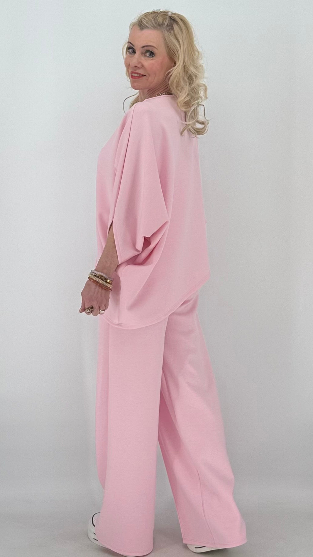 Damen Set : Hosen, Weites Bein und Oberteil Halbarm, lässig  Sommer in Rose