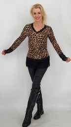 Basic Langarmshirt, leo, rot, braun, orange, pink, taupe, beige, schwarz