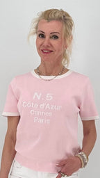Feinstrick T-Shirt sommerlich Riviera-Style in Rosa