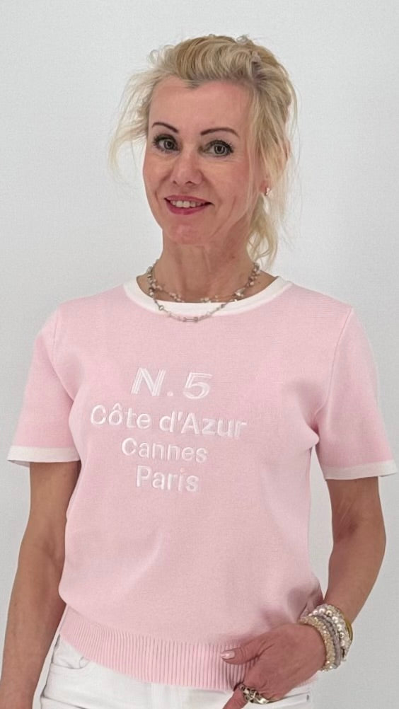 Feinstrick T-Shirt sommerlich Riviera-Style in Rosa