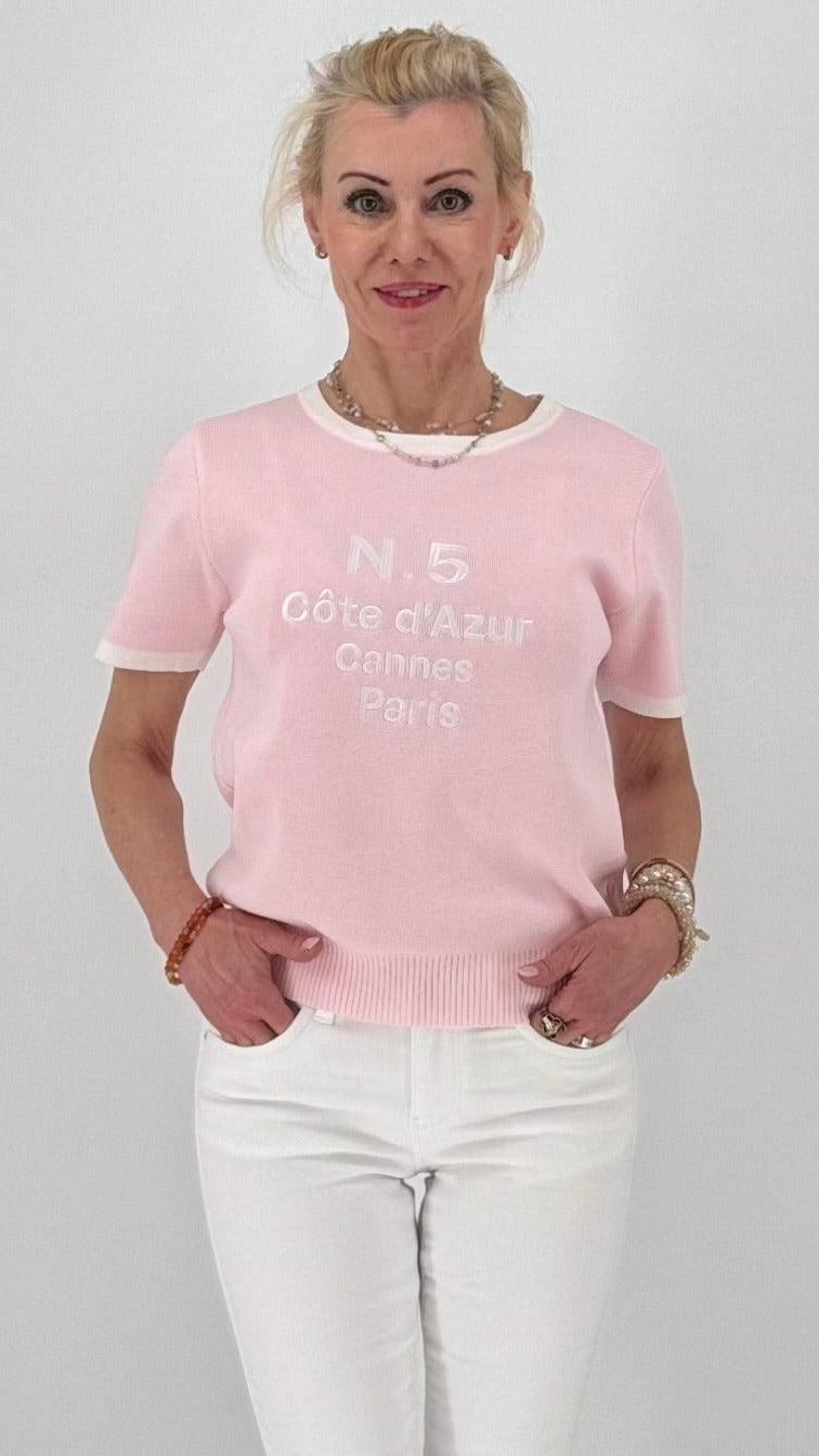 Feinstrick T-Shirt sommerlich Riviera-Style in Rosa