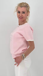 Feinstrick T-Shirt sommerlich Riviera-Style in Rosa