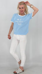 Feinstrick T-Shirt sommerlich Riviera-Style in Hellblau