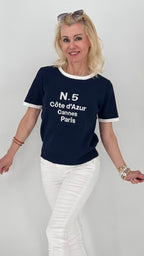 Feinstrick T-Shirt sommerlich Riviera-Style in Marineblau