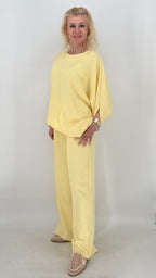 Damen Set : Hosen, Weites Bein und Oberteil Halbarm, in Gelb