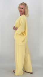 Damen Set : Hosen, Weites Bein und Oberteil Halbarm, in Gelb