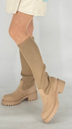 Chunky Stretch Stiefel in Beige