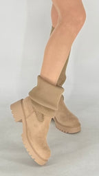 Chunky Stretch Stiefel in Beige