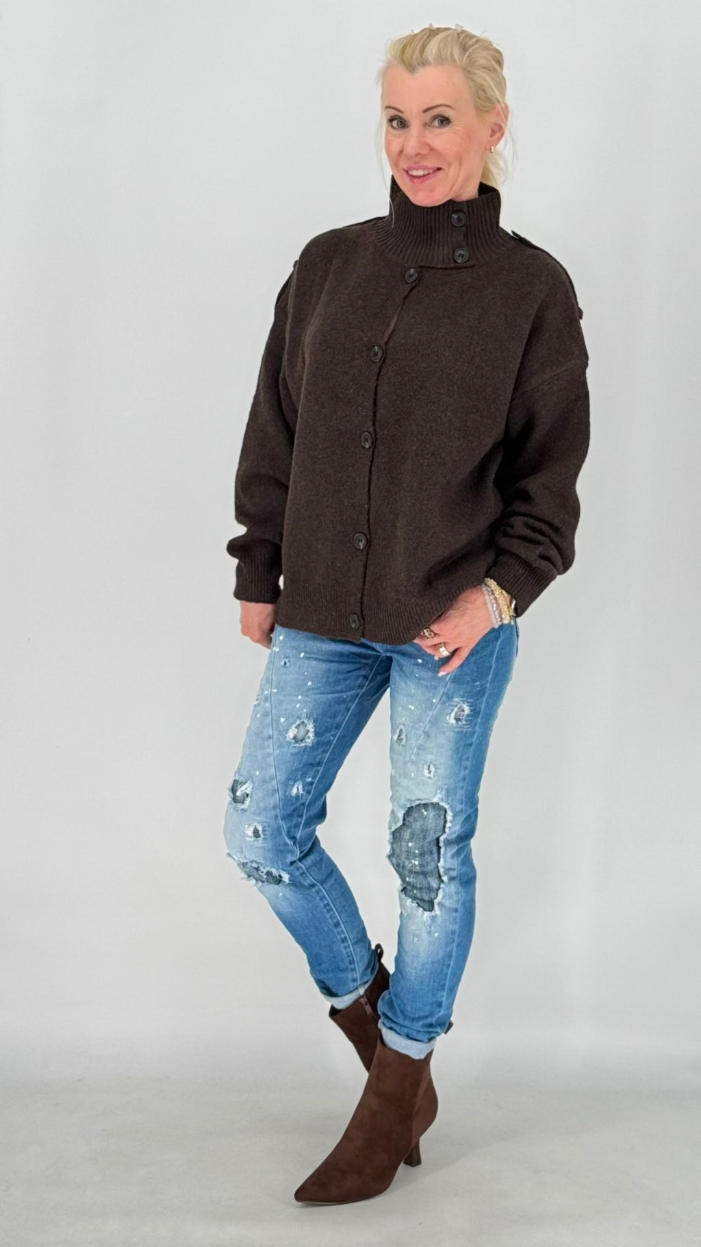 Strickjacke, beige, braun