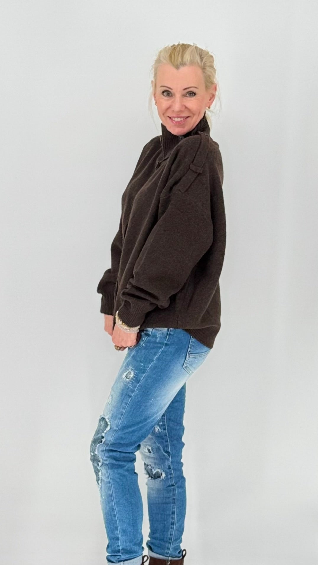 Strickjacke, beige, braun