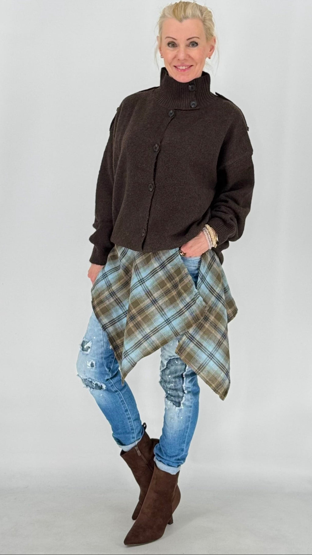 Strickjacke, beige, braun