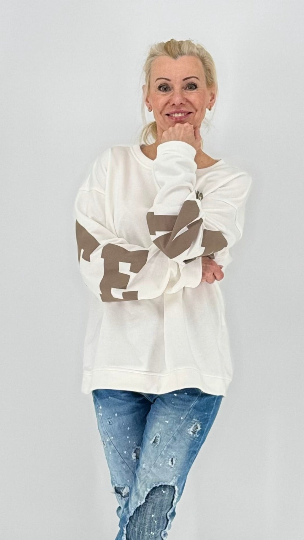 Sweatshirt "NAMASTE", creme, blau
