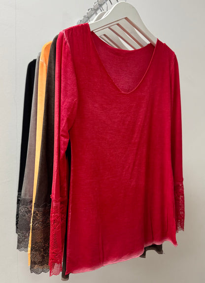 Basic Langarmshirt, leo, rot, braun, orange, pink, taupe, beige, schwarz