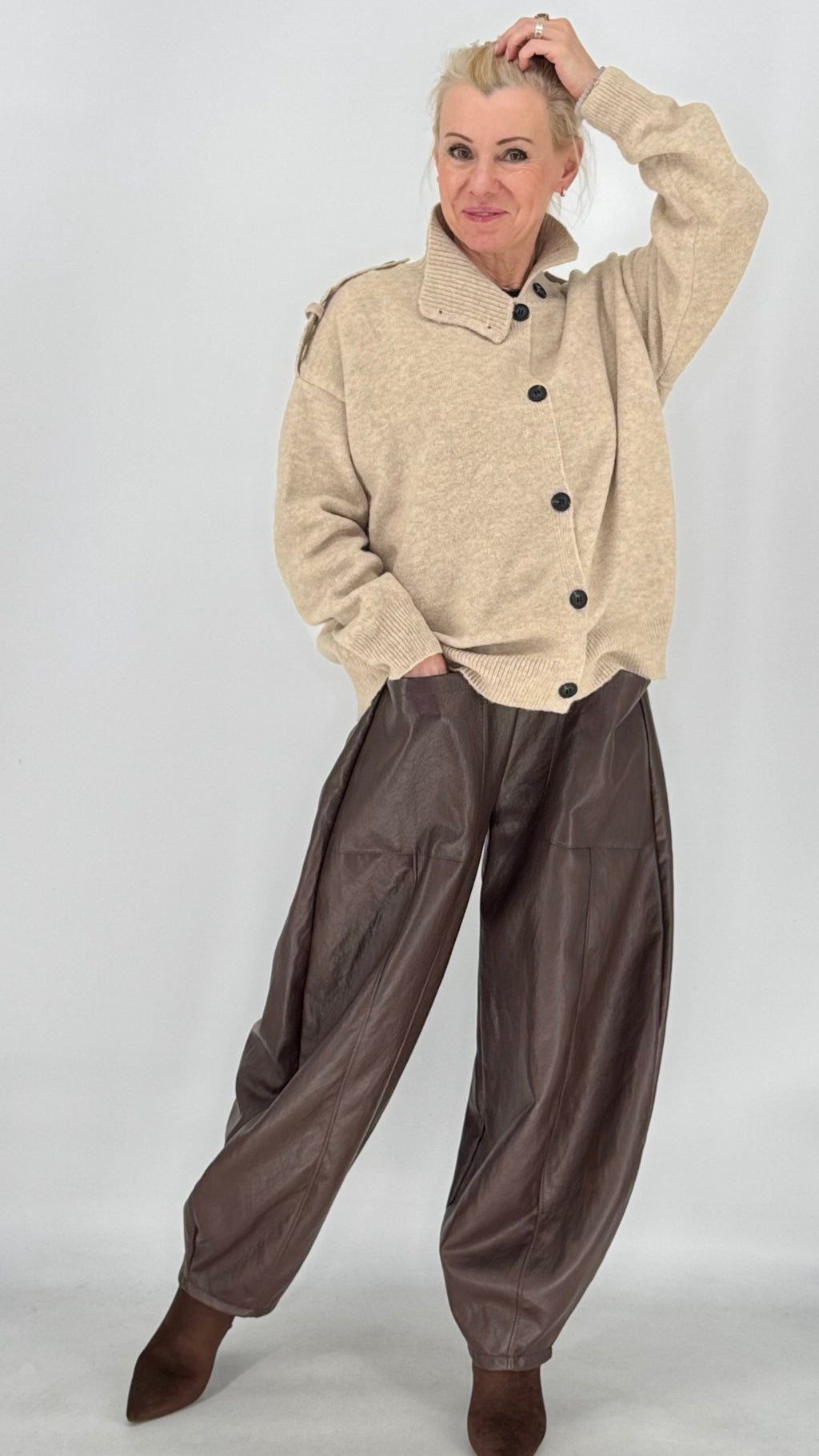 Strickjacke, beige, braun