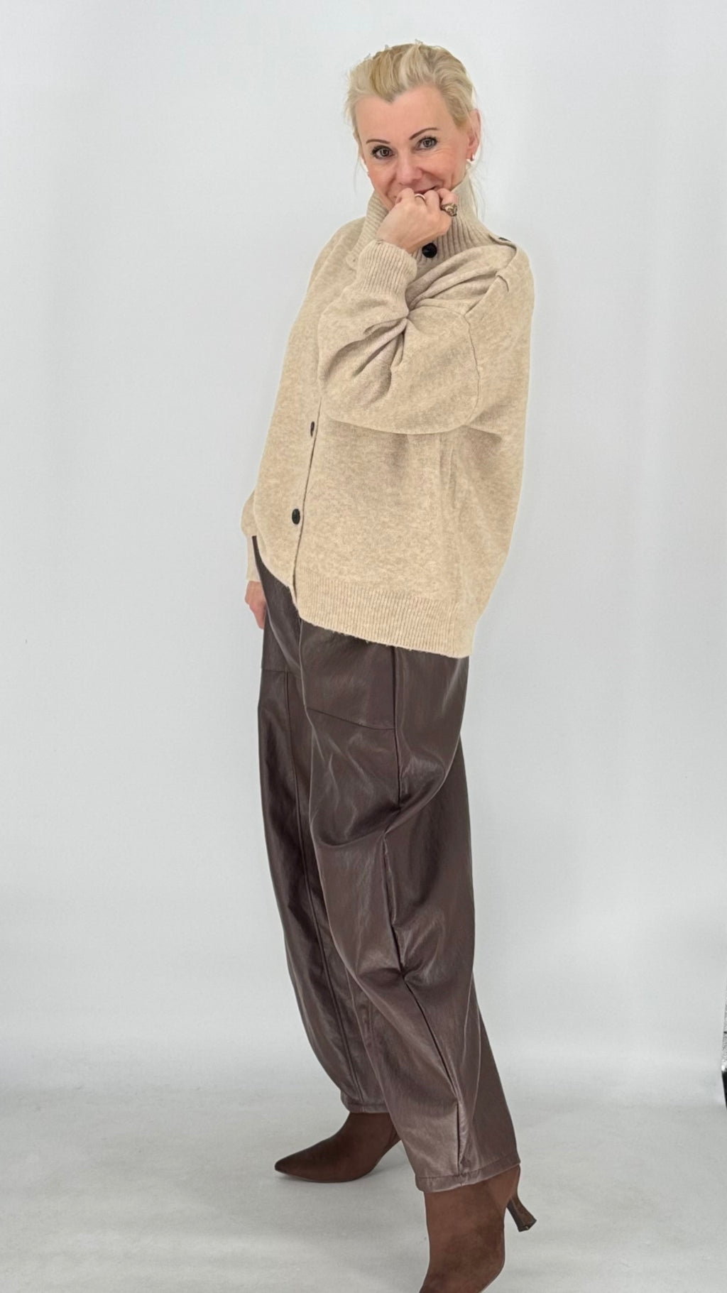 Strickjacke, beige, braun