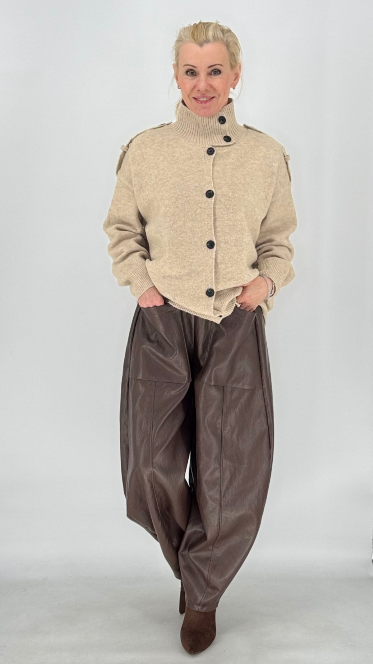 Strickjacke, beige, braun