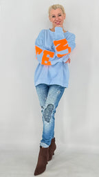 Sweatshirt "NAMASTE", creme, blau