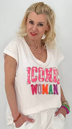 Weißes Damen T-Shirt mit „ICONIC WOMAN“
