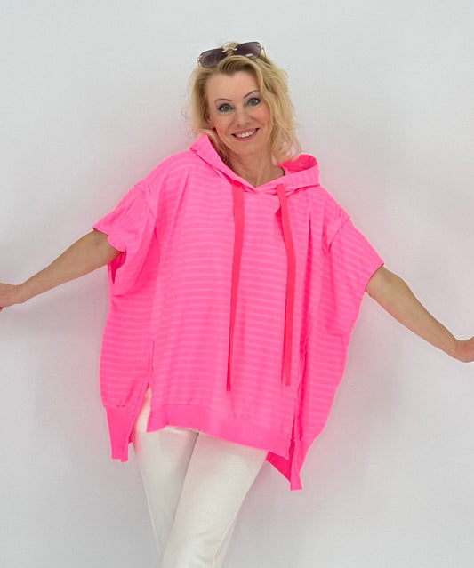 ESViViD Shirt gestreift mit Kapuze Neonpink