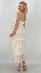 Volant-Maxikleid oder Rock in Pastellgelb und Creme