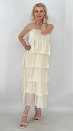 Volant-Maxikleid oder Rock in Pastellgelb und Creme