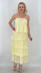 Volant-Maxikleid oder Rock in Pastellgelb und Creme