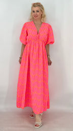 Maxikleid Neon Pink& Orange, Musselin
