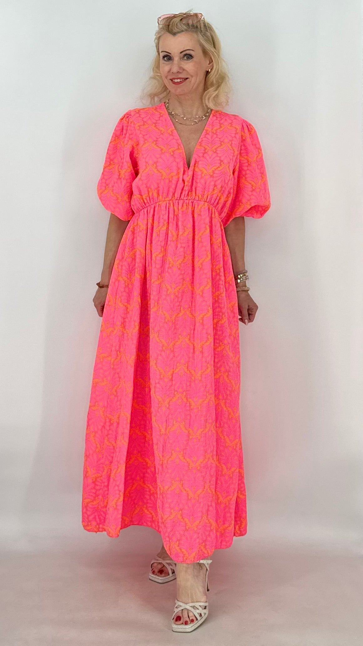 Maxikleid Neon Pink& Orange, Musselin