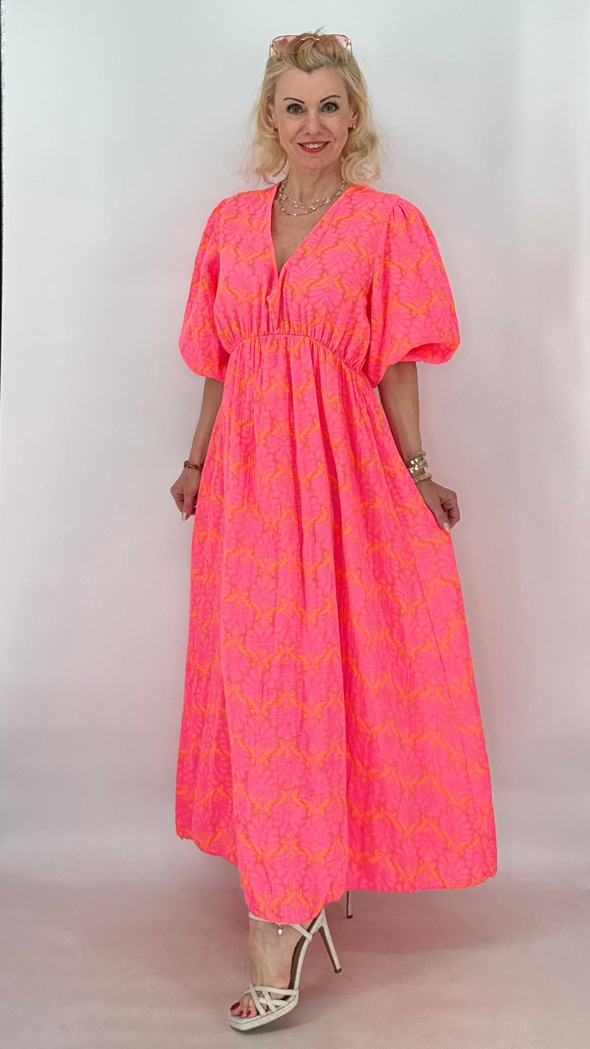 Maxikleid Neon Pink& Orange, Musselin