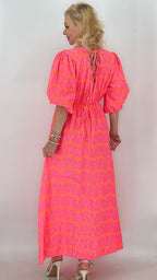 Maxikleid Neon Pink& Orange, Musselin