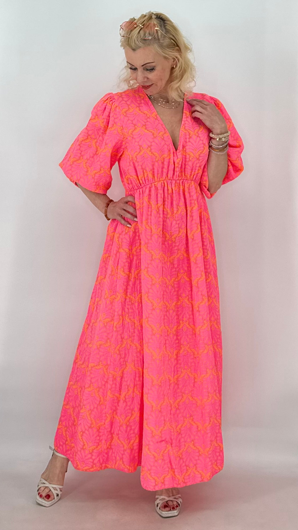 Maxikleid Neon Pink& Orange, Musselin