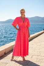 Maxikleid Neon Pink& Orange, Musselin