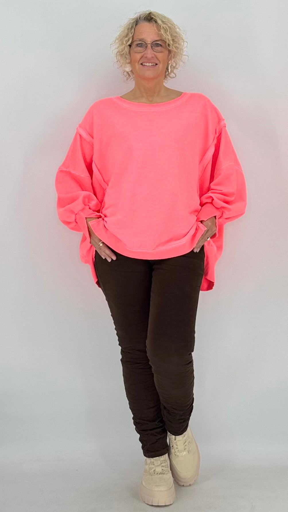 Sweatshirt, neonrosa, neongelb
