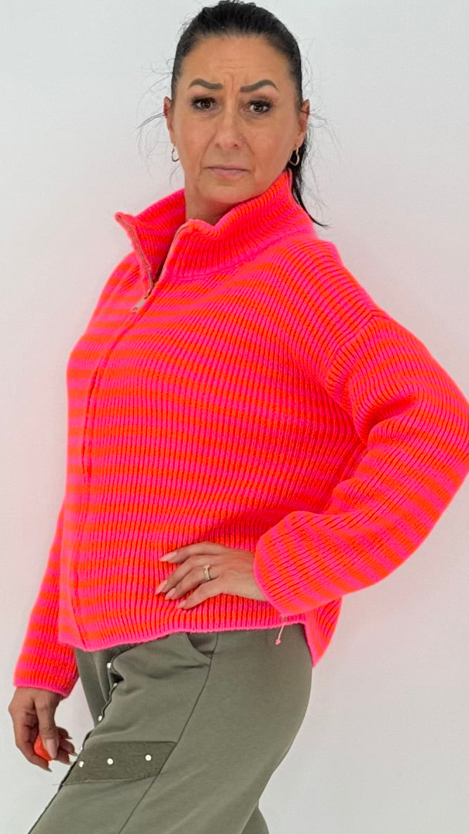 Strickjacke „Neon Love“ – Pink trifft Orange