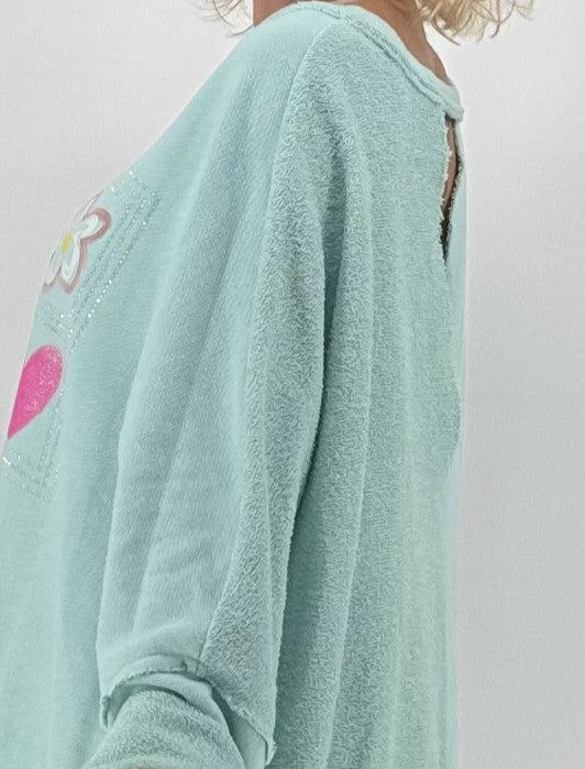 Sweatshirt in helltürkis "Blumen uhd Herz"