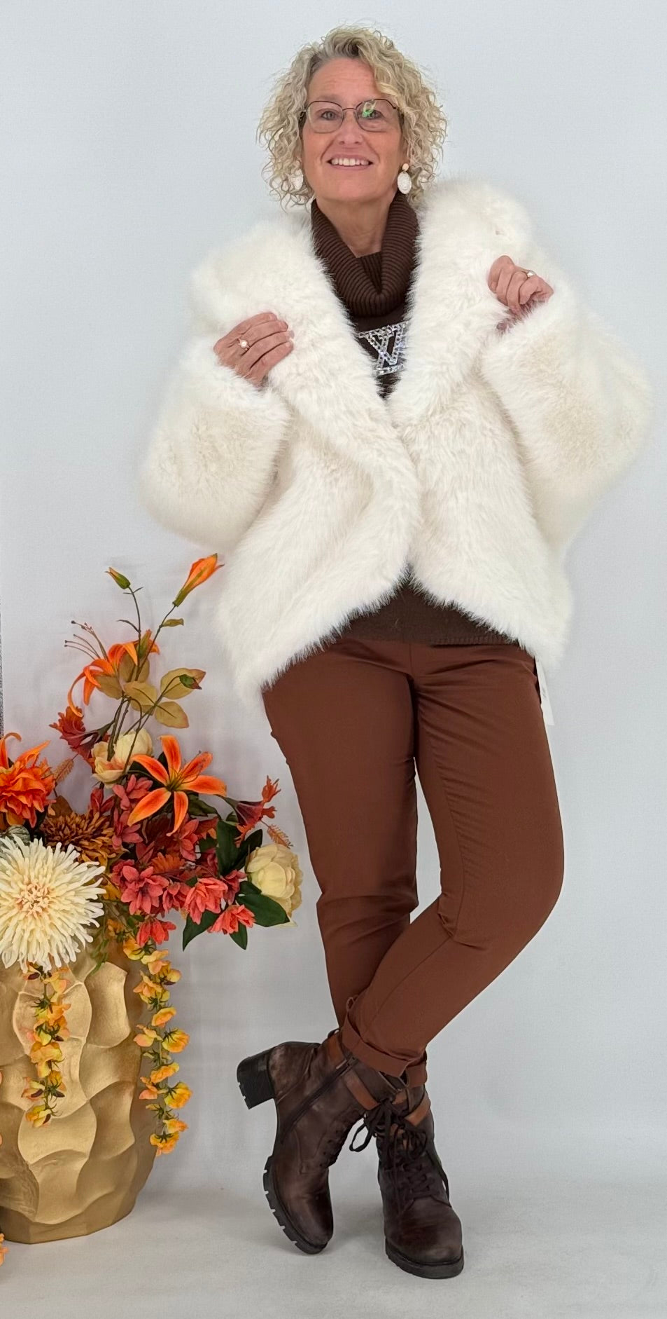 Kunstfell Jacke, orange, weiß, blau, pink