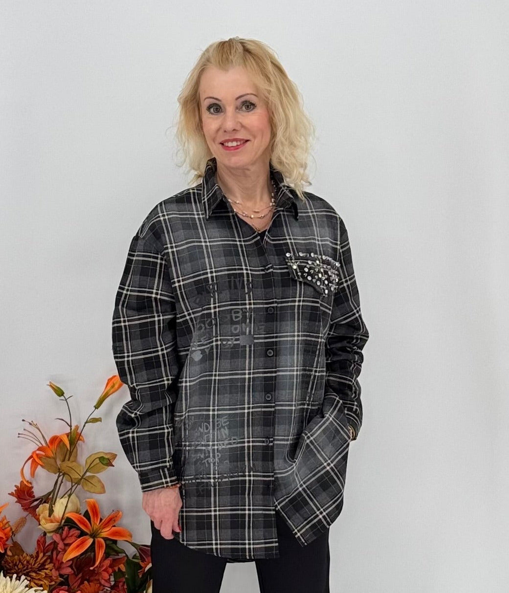 Long- Hemd 100% Baumwolle, grau