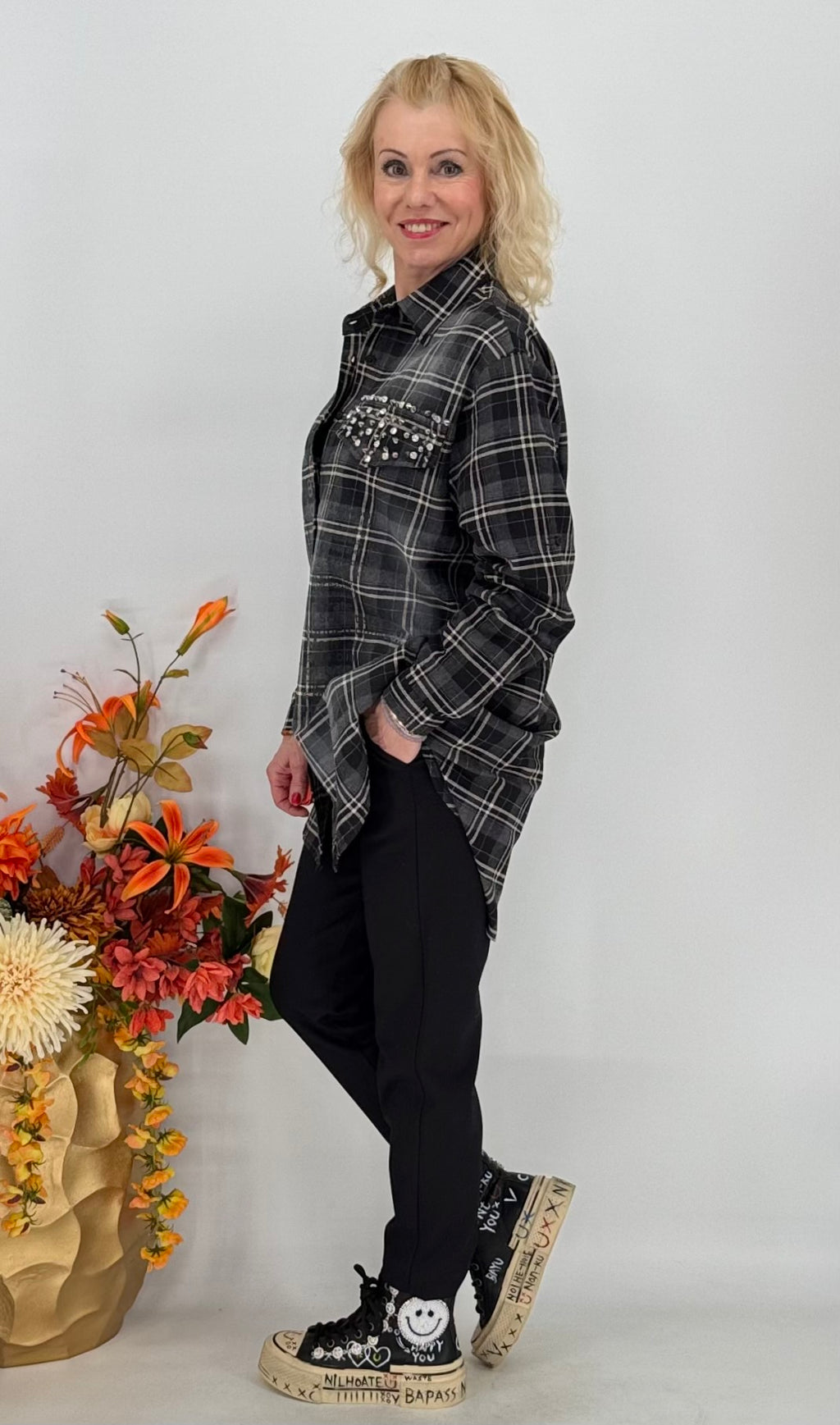 Long- Hemd 100% Baumwolle, grau