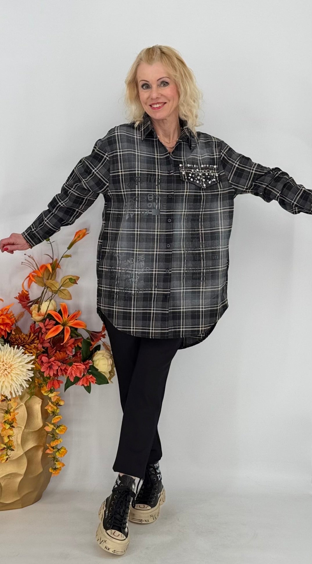 Long- Hemd 100% Baumwolle, grau