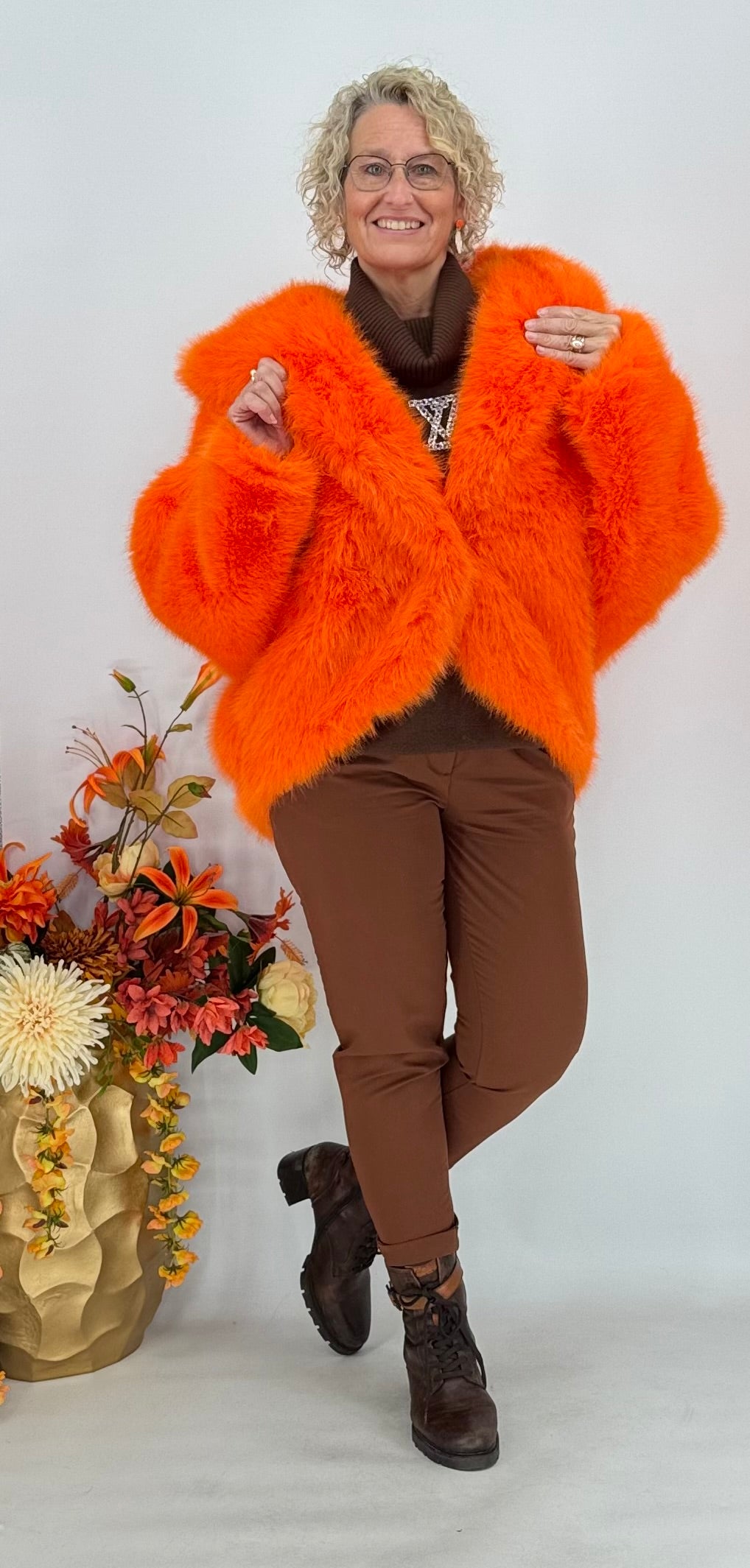 Kunstfell Jacke, orange, weiß, blau, pink