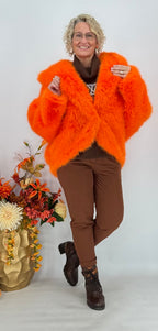 Kunstfell Jacke, orange, weiß, blau, pink