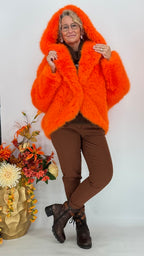 Kunstfell Jacke, orange, weiß, blau, pink