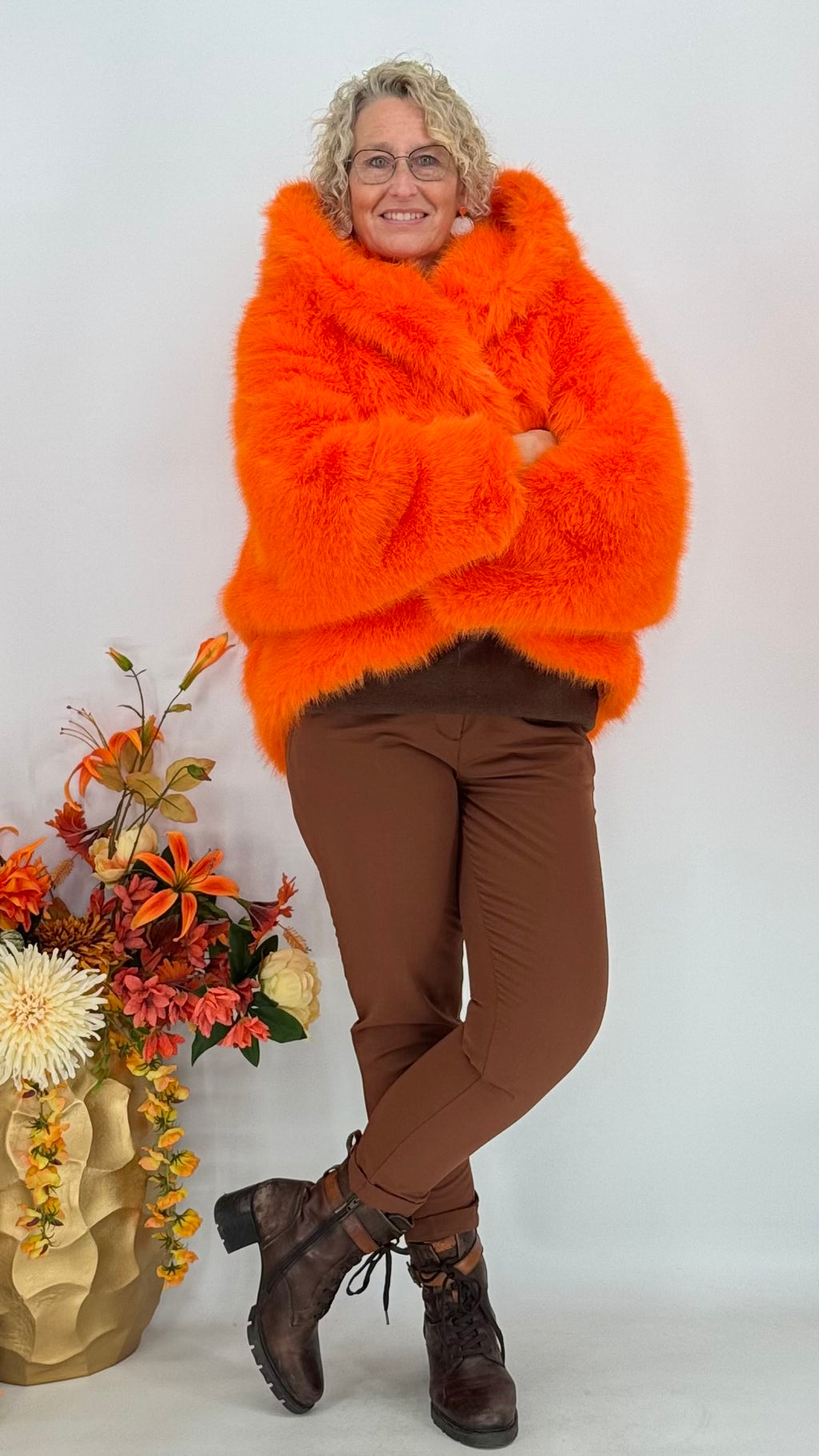 Kunstfell Jacke, orange, weiß, blau, pink