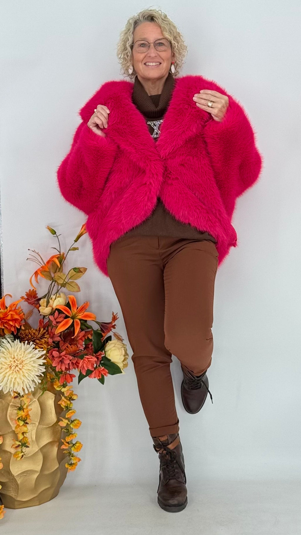 Kunstfell Jacke, orange, weiß, blau, pink