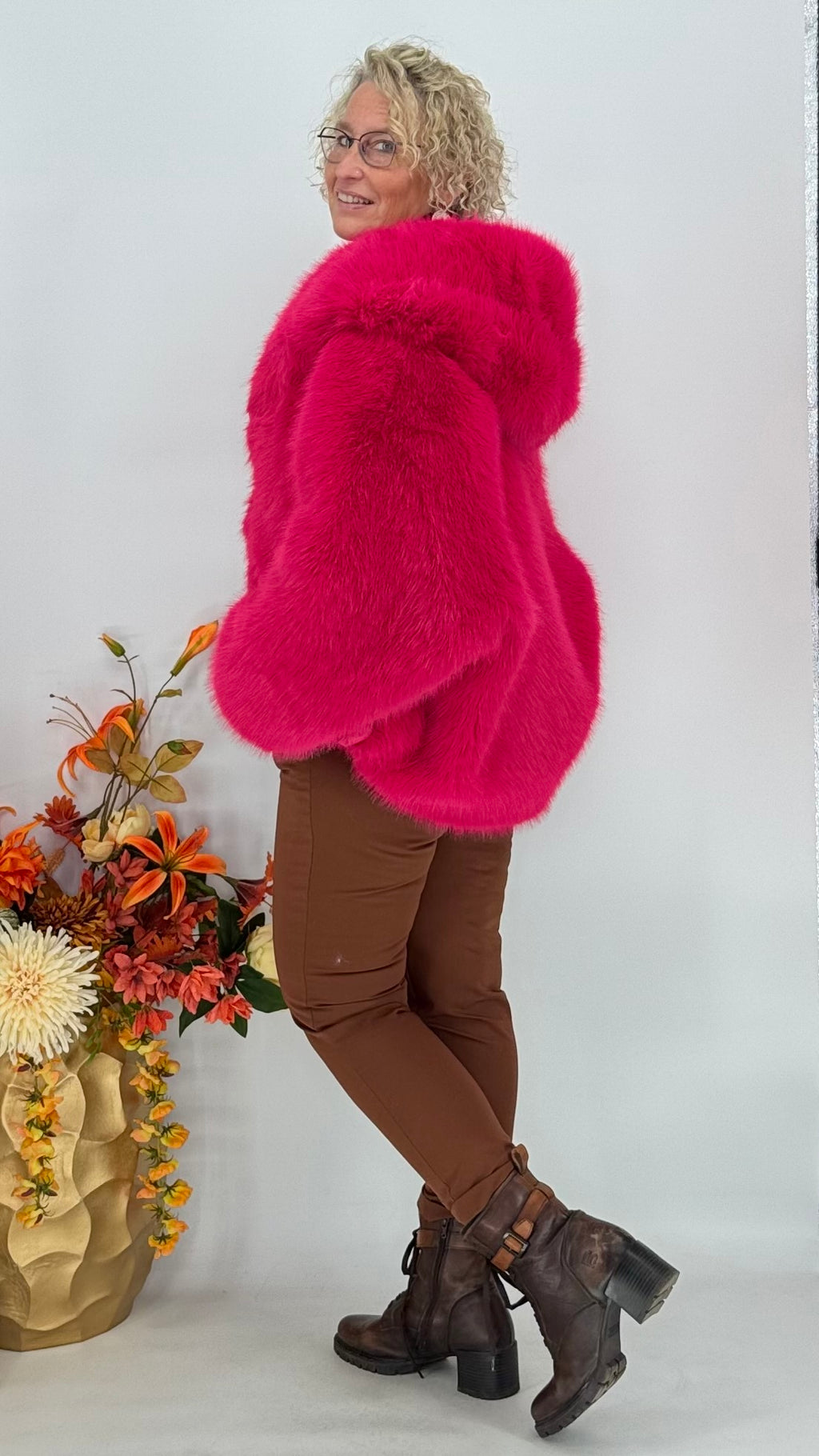 Kunstfell Jacke, orange, weiß, blau, pink