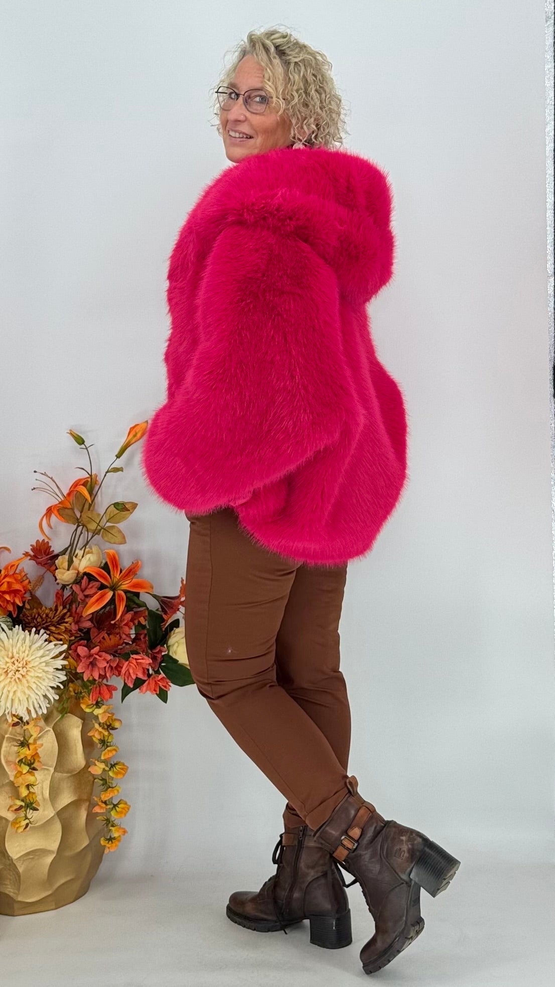 Kunstfell Jacke, orange, weiß, blau, pink