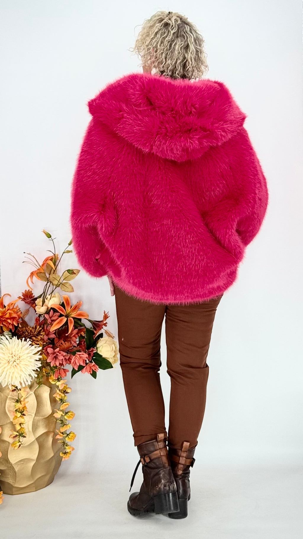 Kunstfell Jacke, orange, weiß, blau, pink